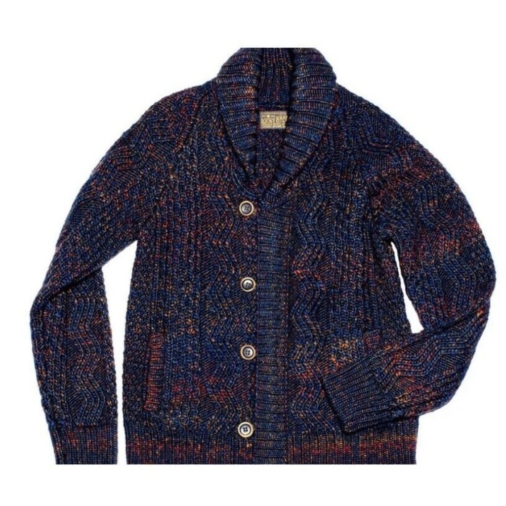 Lucky Brand Sweater Mens Size M Wool Blend Shawl Buttons Zip Cardigan Cable Knit